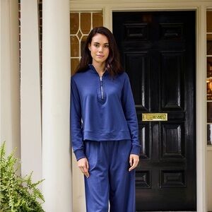 Lake Pajamas Leisure Quarter Zip in English Navy NWOT
